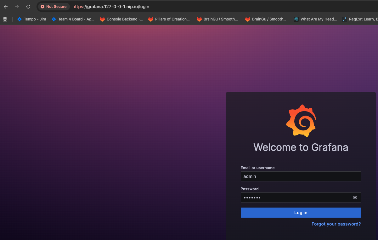 Grafana login screen