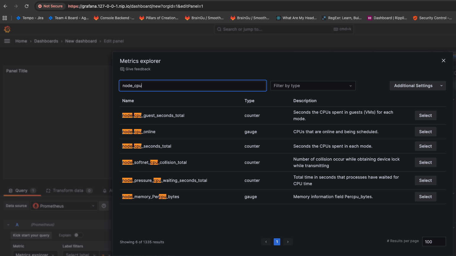 Search for node_cpu_online in the Metrics Explorer