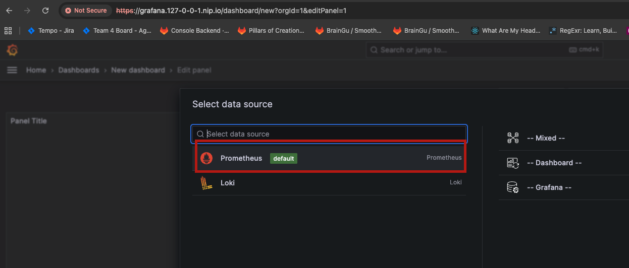 Select Prometheus as the data source